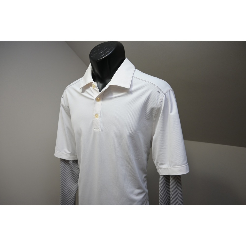 Nike Golf Polo Shirt Men Small White Layered Chevron Dri-FIT Excellent